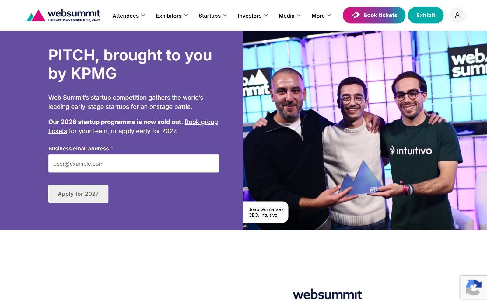 PITCH at Web Summit page screenshot (October 2026)