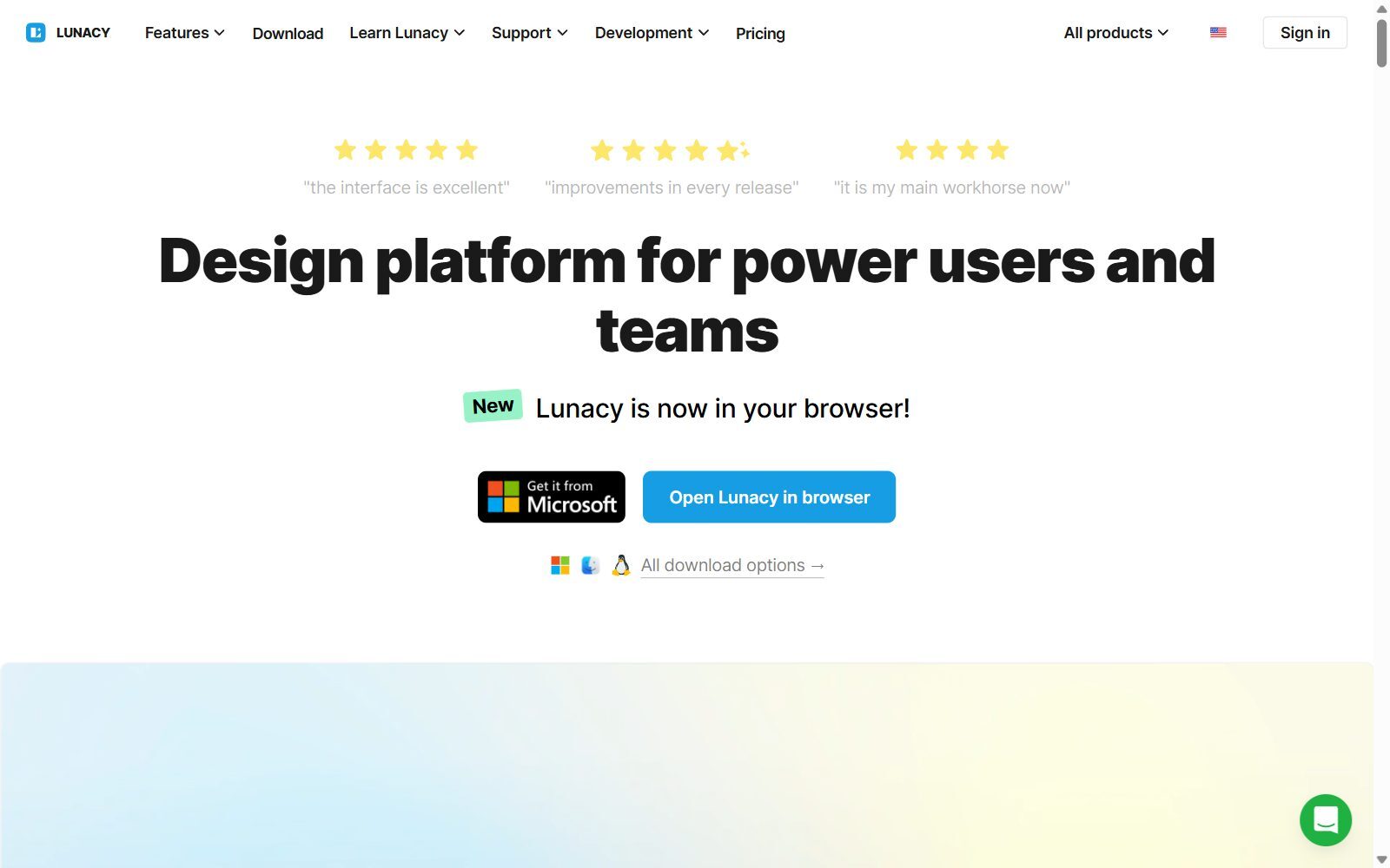 Lunacy homepage screenshot (October 2026)