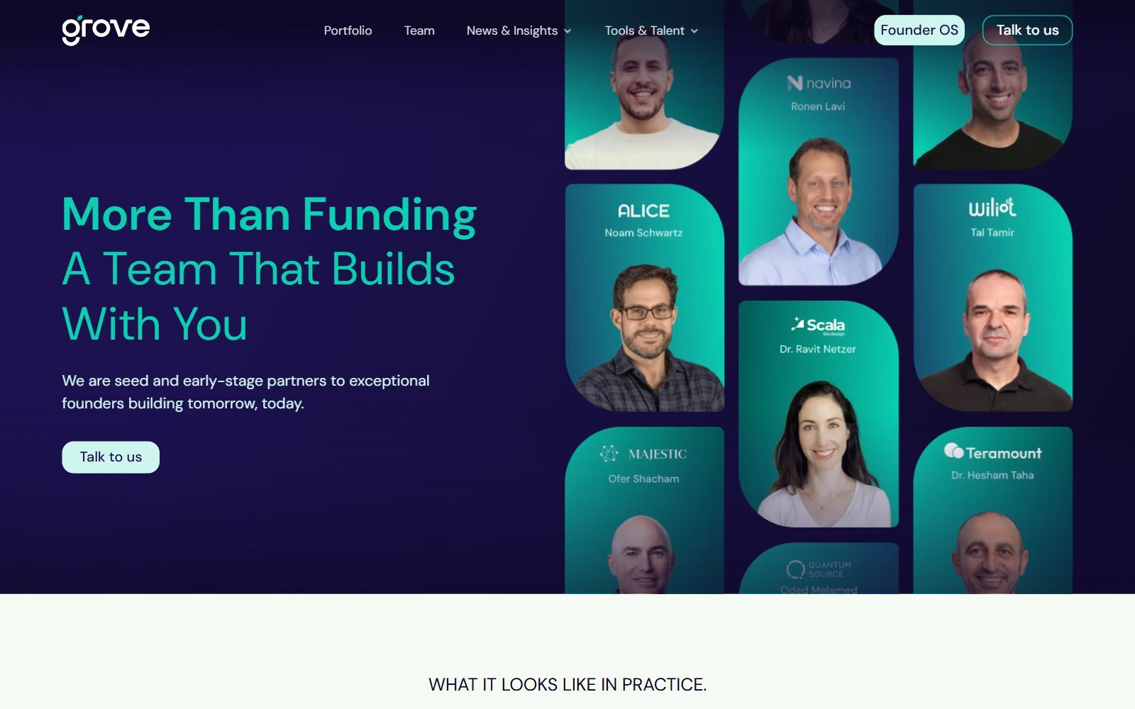 Grove Ventures homepage screenshot: seed and early-stage partners to founders building tomorrow (October 2026)