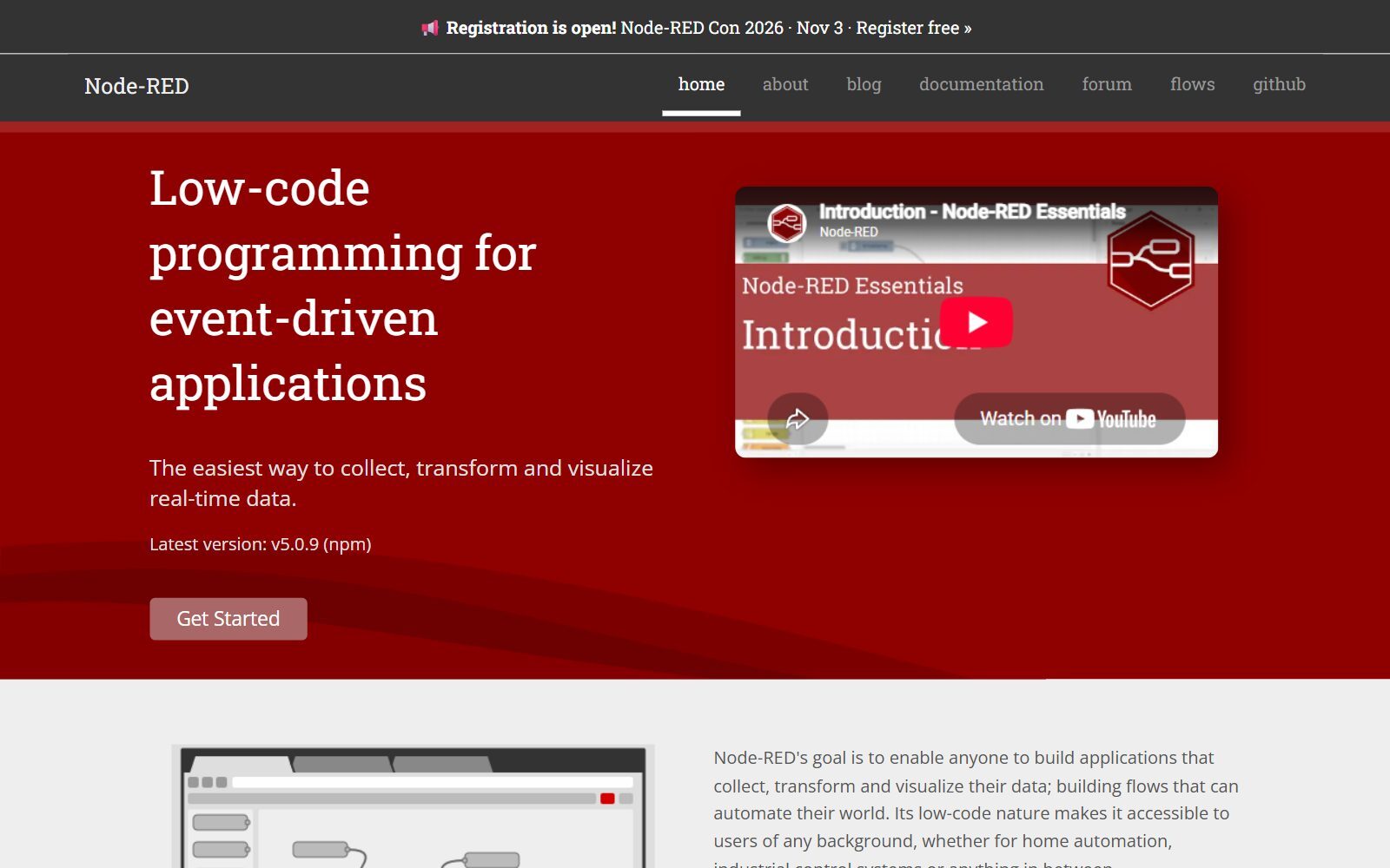 Node-RED homepage screenshot (October 2026)