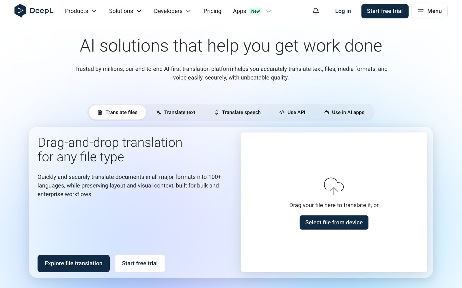 DeepL homepage screenshot: AI translator from Cologne, Germany