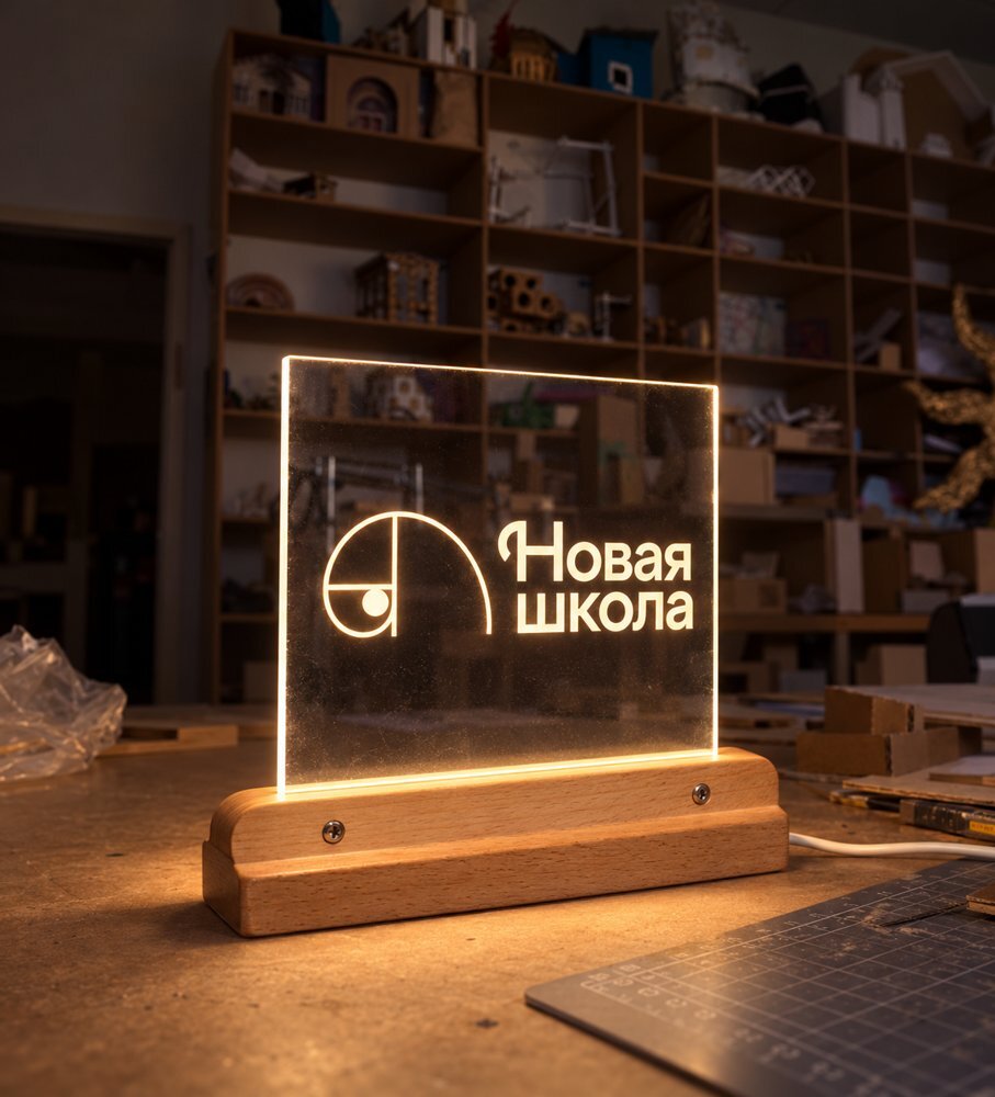 Светильник из акрила с логотипом Новой школы