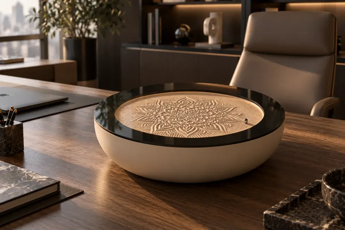 Sand Table Mini Color в бежевой эмали на столе руководителя