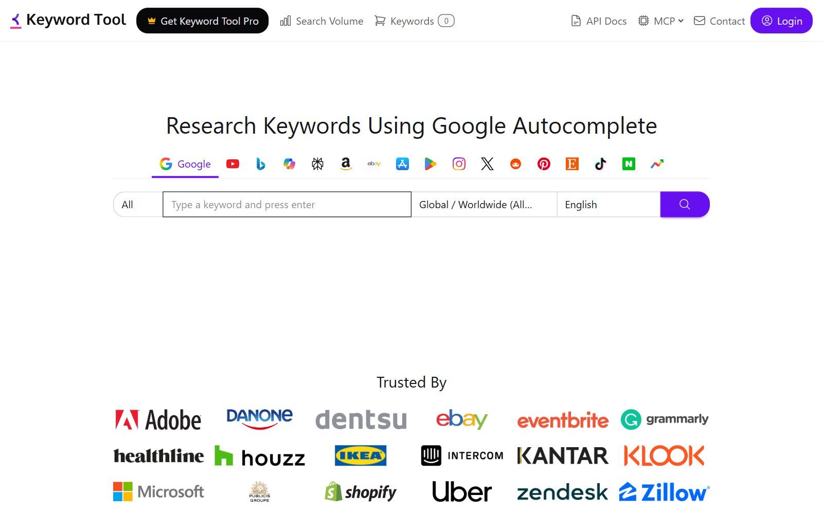 Keyword Tool homepage screenshot (October 2026)