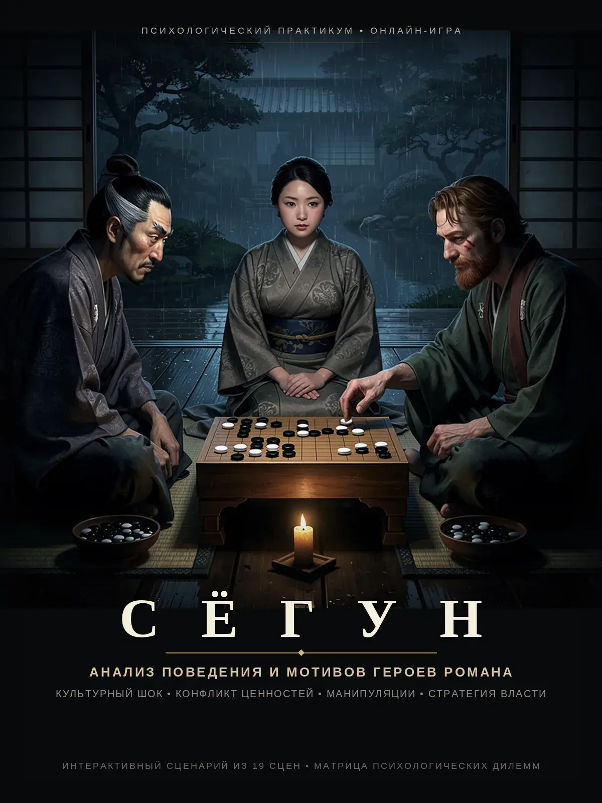 Сёгун — психологический практикум, три персонажа за игрой го