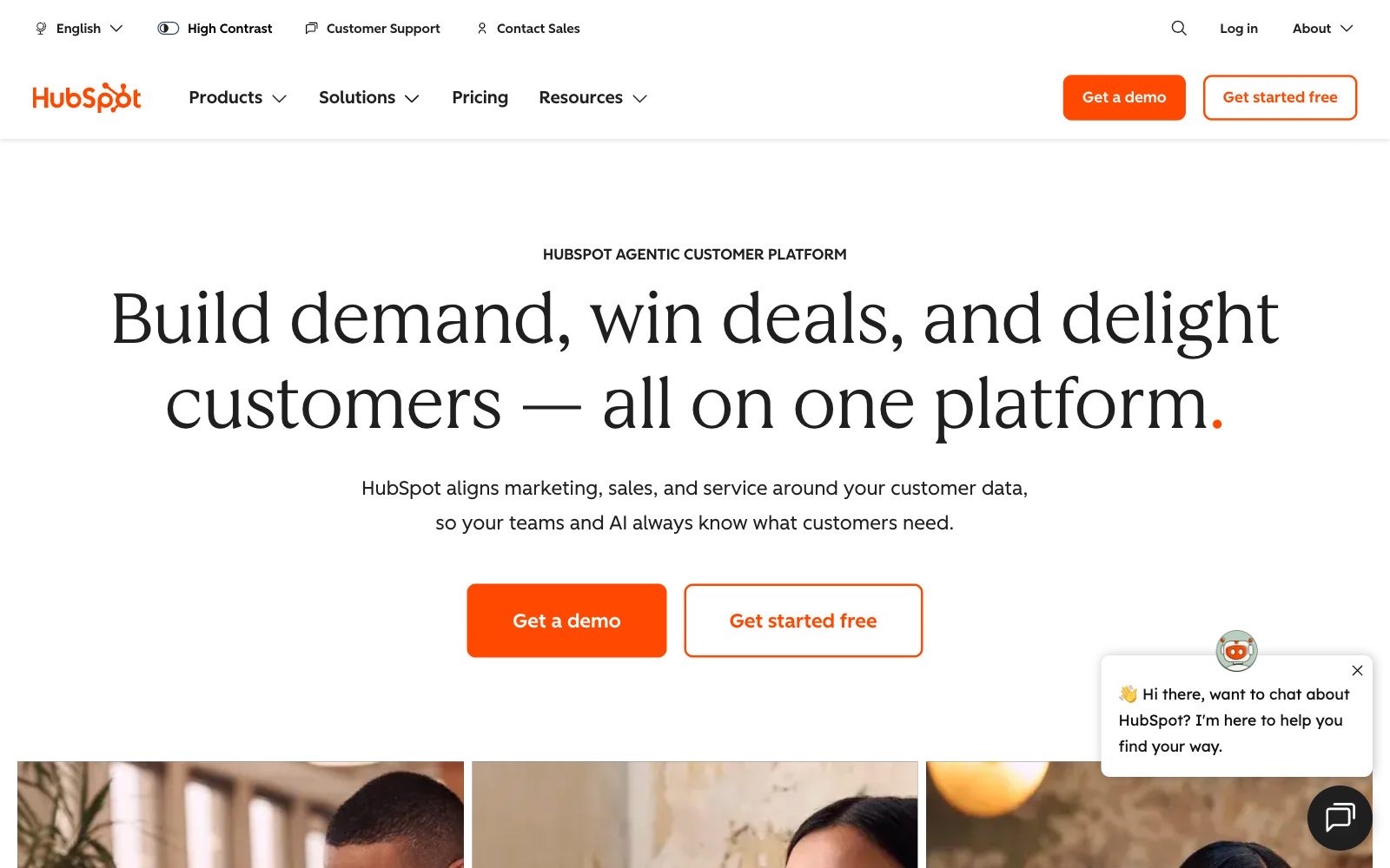 HubSpot homepage screenshot: CRM platform with the Breeze AI assistant