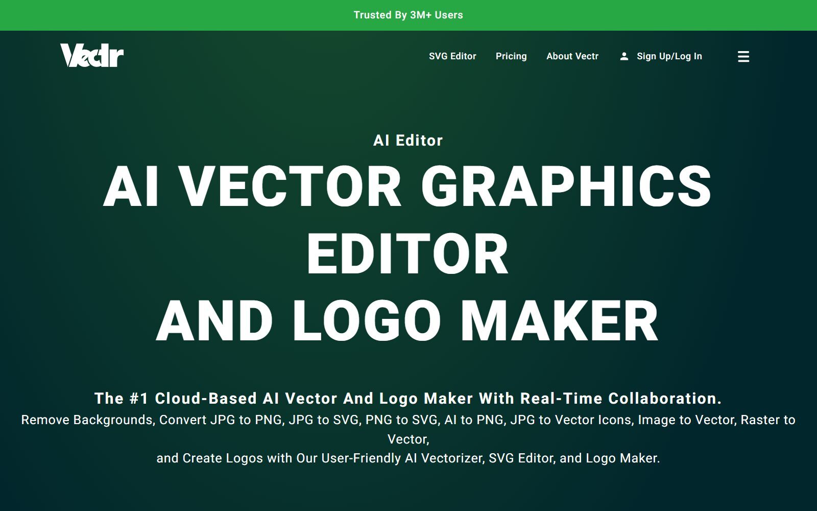 Vectr homepage screenshot showing the AI vector graphics editor and logo maker (October 2026)