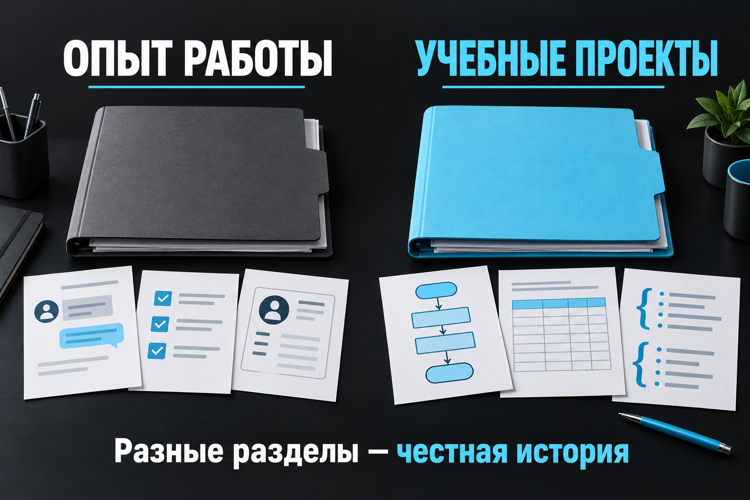 Прежний опыт работы и учебные проекты в отдельных разделах резюме