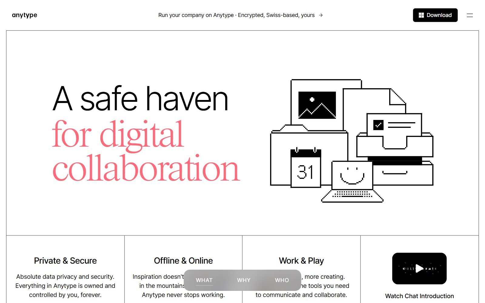 Anytype homepage screenshot (October 2026)