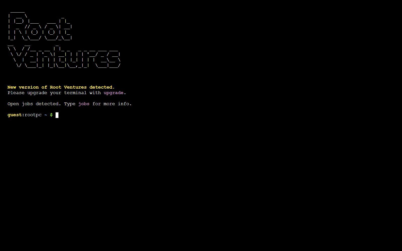 Root Ventures homepage screenshot, a terminal-style page of the San Francisco deep tech seed fund (October 2026)