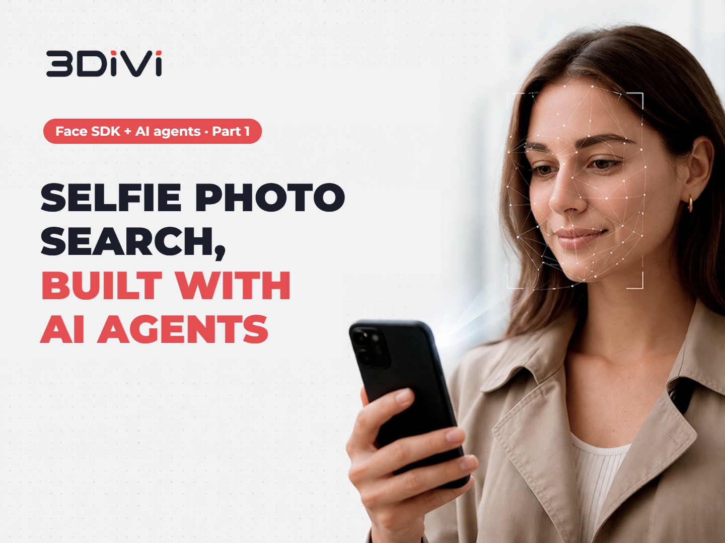 Woman holding a smartphone, face detection frame on her face