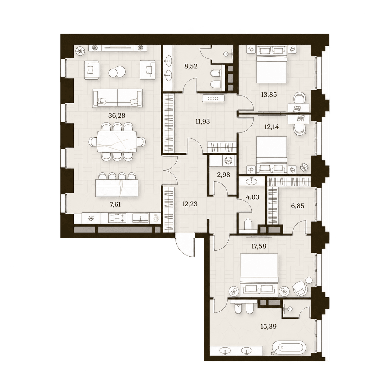 Планировка 3-к квартиры, 149 м²