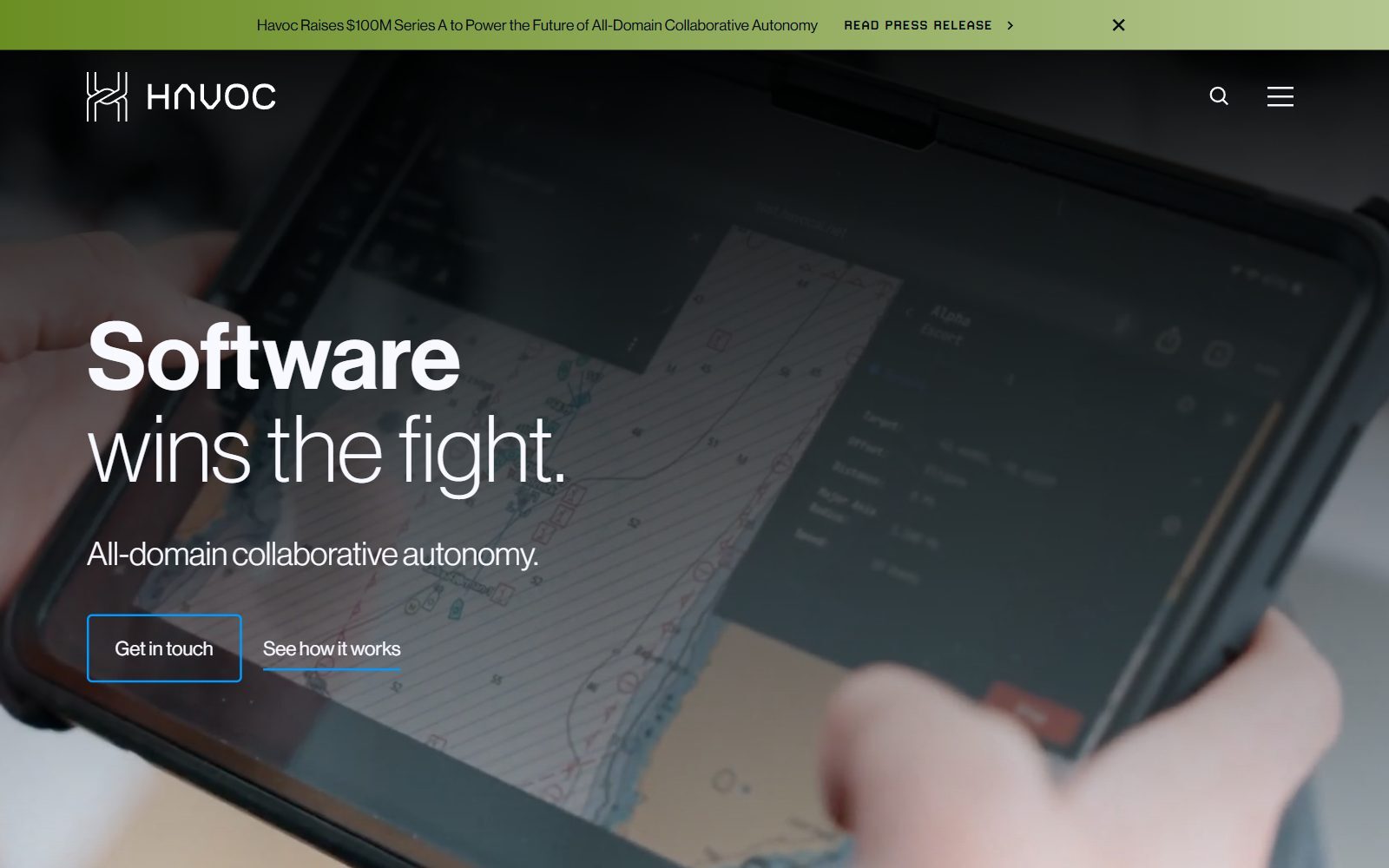 Havoc all-domain autonomy software homepage screenshot (October 2026)