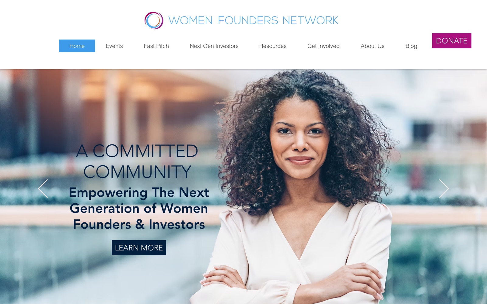 Women Founders Network homepage screenshot: nonprofit for women founders and investors