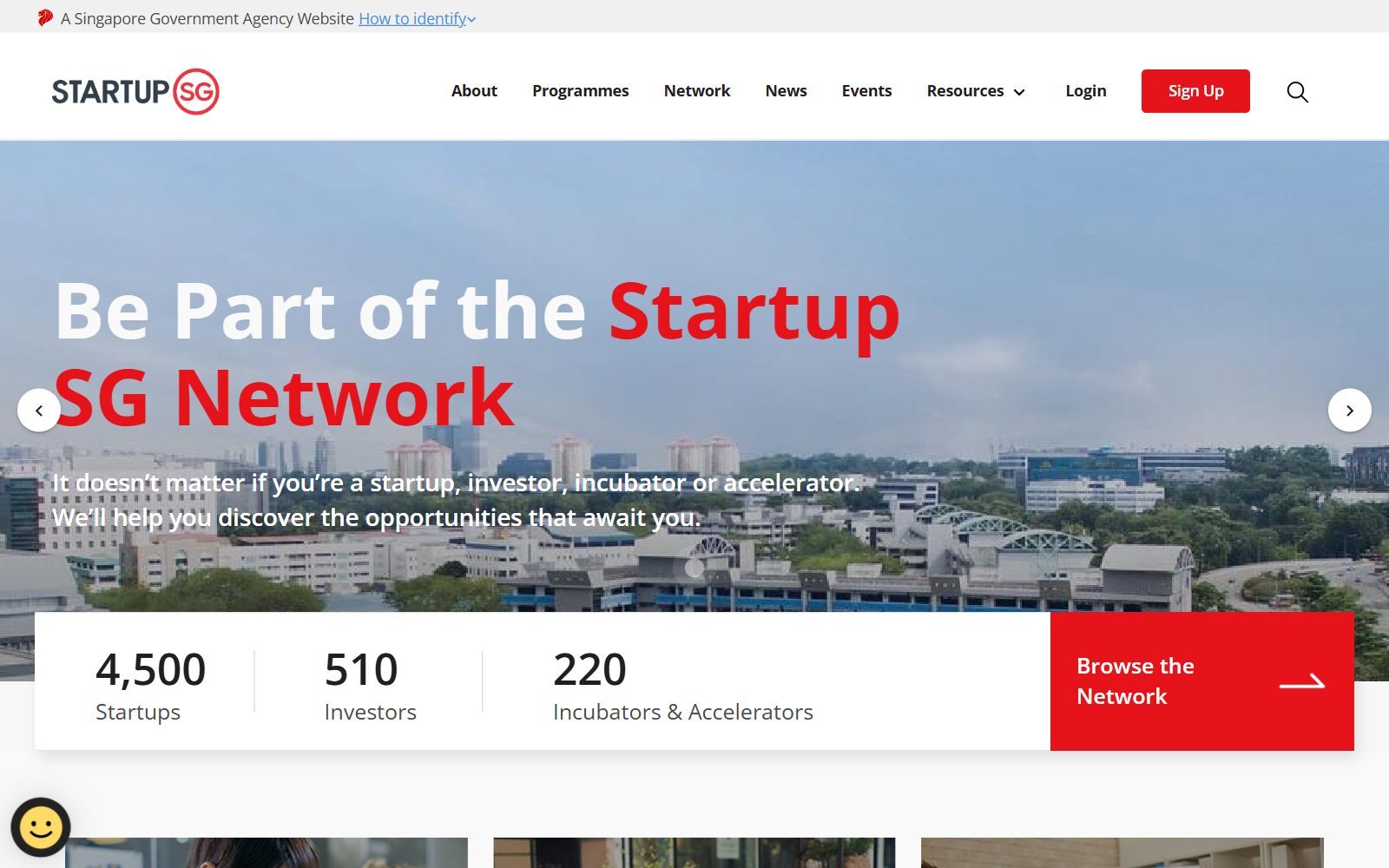 Startup SG homepage screenshot, Singapore government startup portal (October 2026)