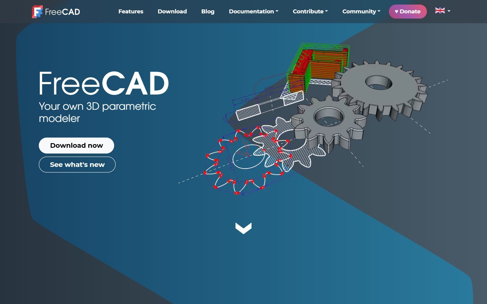 FreeCAD homepage screenshot (October 2026)