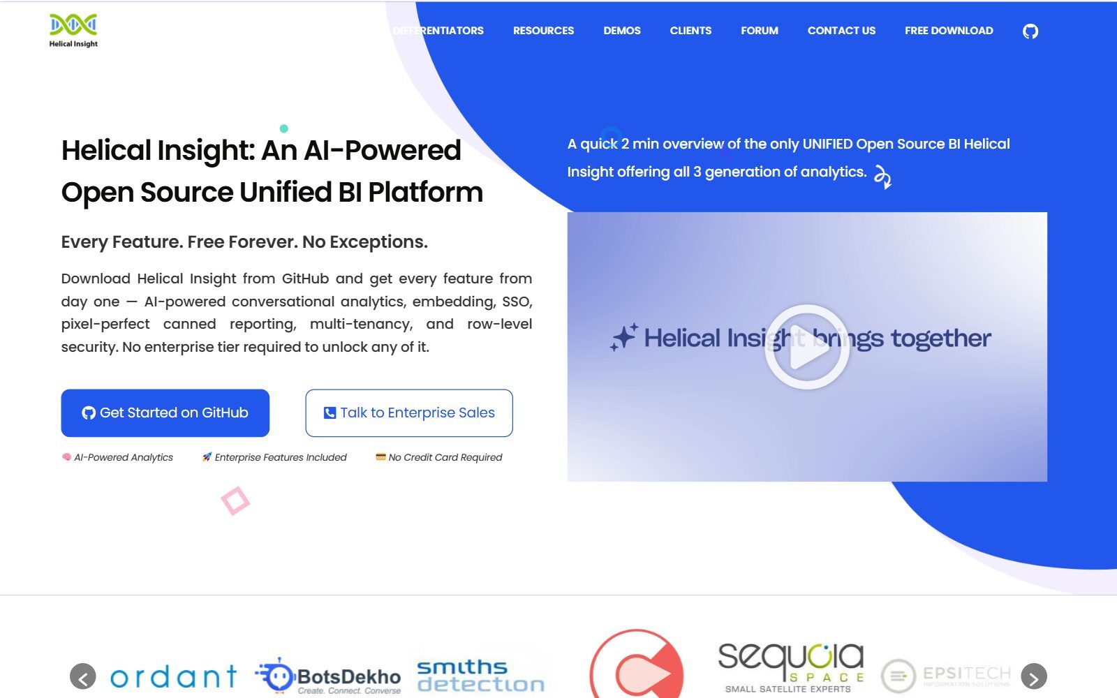 Helical Insight homepage screenshot (October 2026)