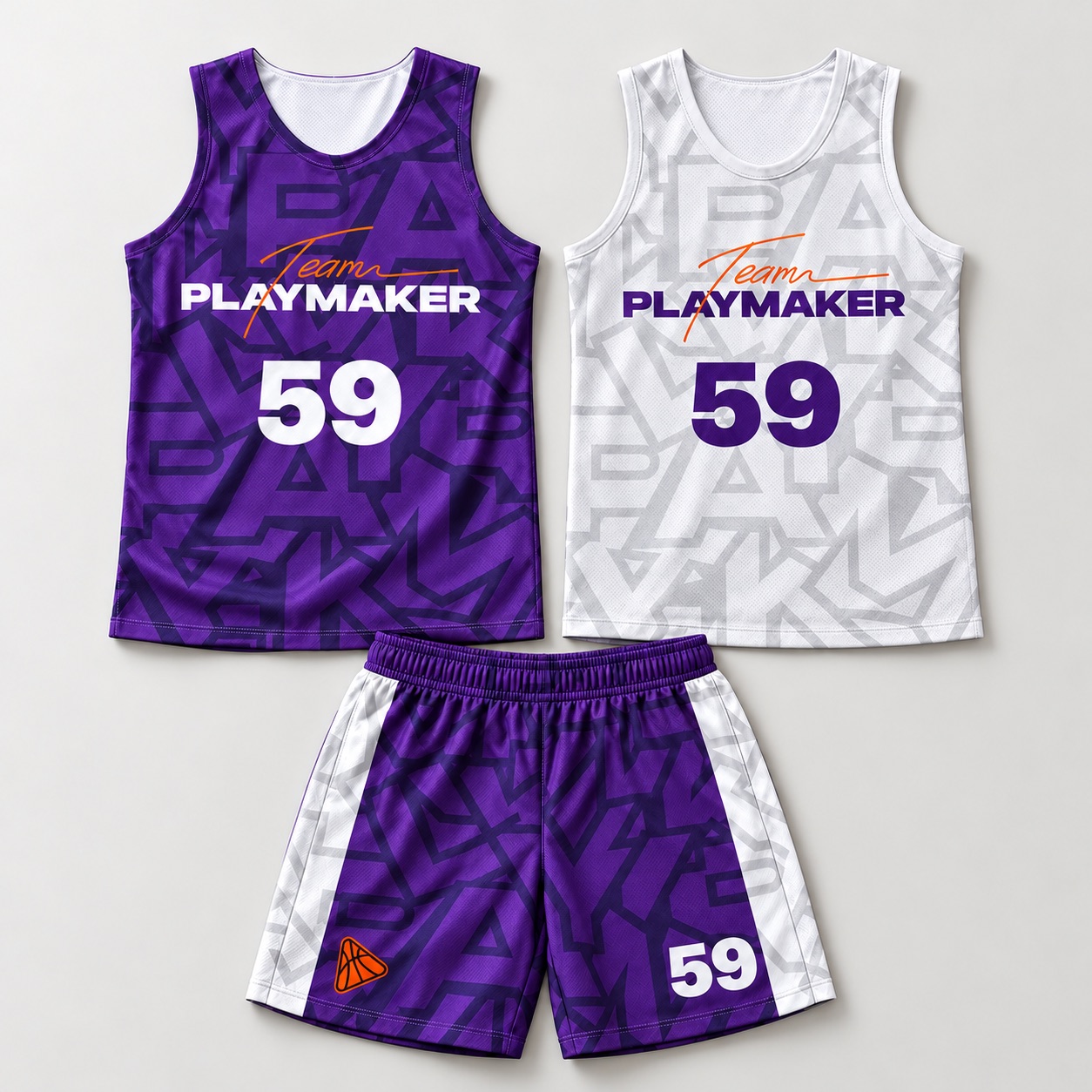 Комплект PLAYMAKER 3 в 1: фиолетовая майка, белая майка и одни шорты