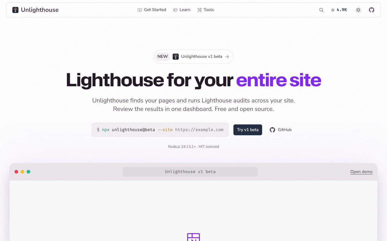 Unlighthouse homepage screenshot (October 2026)