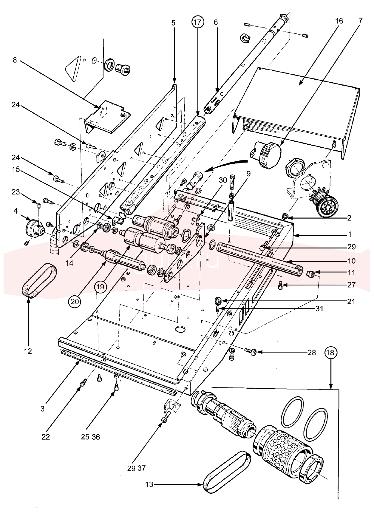 Morgana AutoCreaser Mk2 7-03-03 Feed Bed Assembly — схема деталей