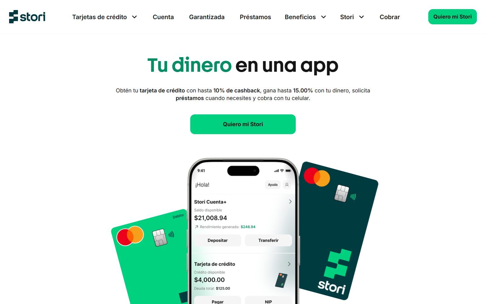 Stori credit card homepage screenshot (October 2026)