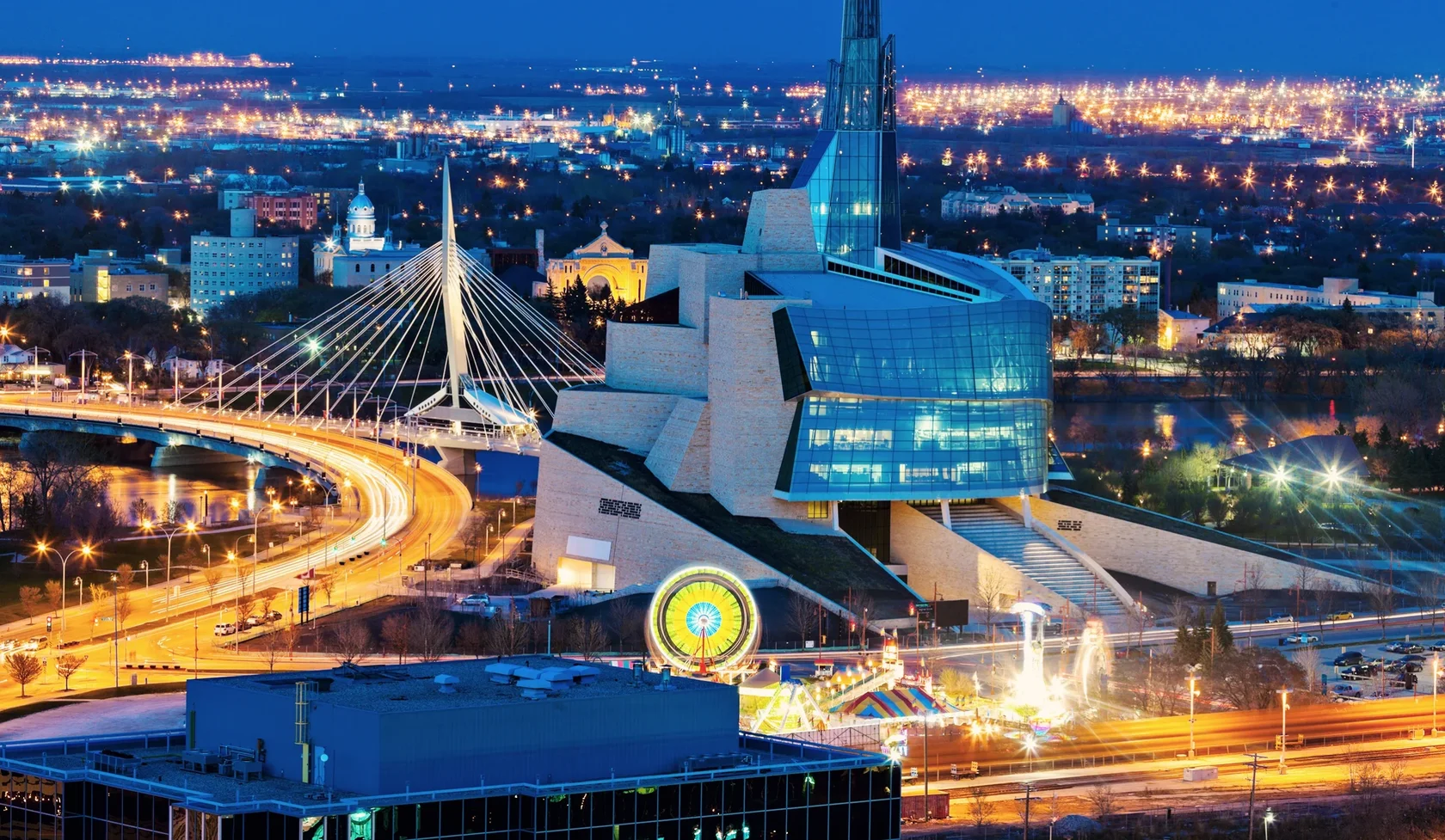 Winnipeg skyline and the Canadian Museum for Human Rights.