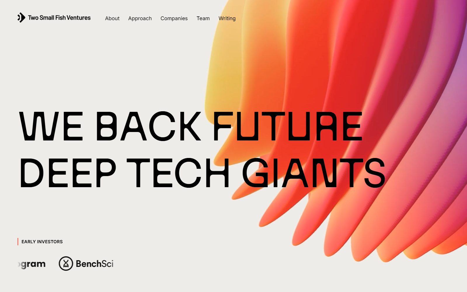 Two Small Fish Ventures homepage screenshot: We back future deep tech giants (October 2026)