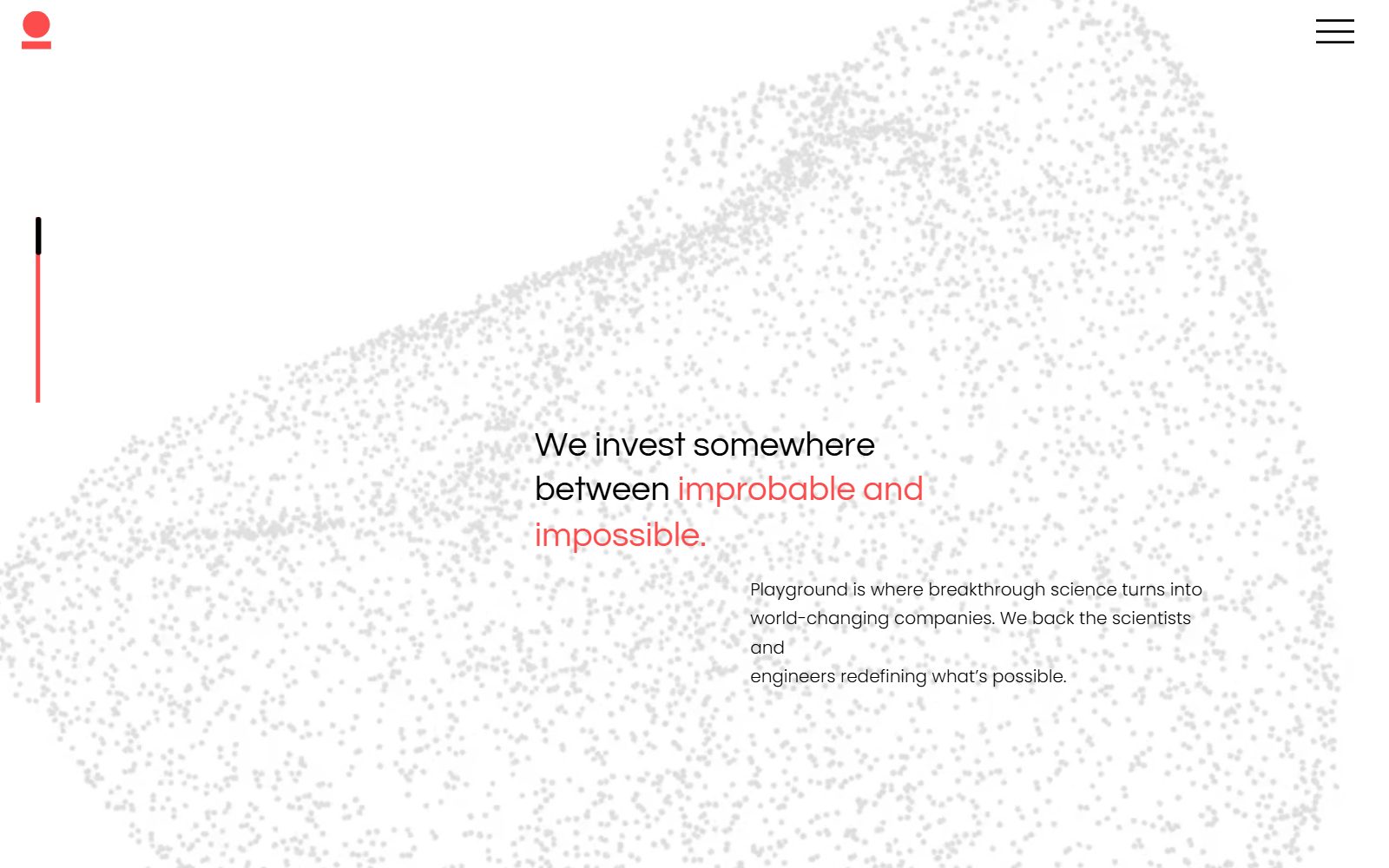 Playground Global homepage screenshot: We invest somewhere between improbable and impossible (October 2026)