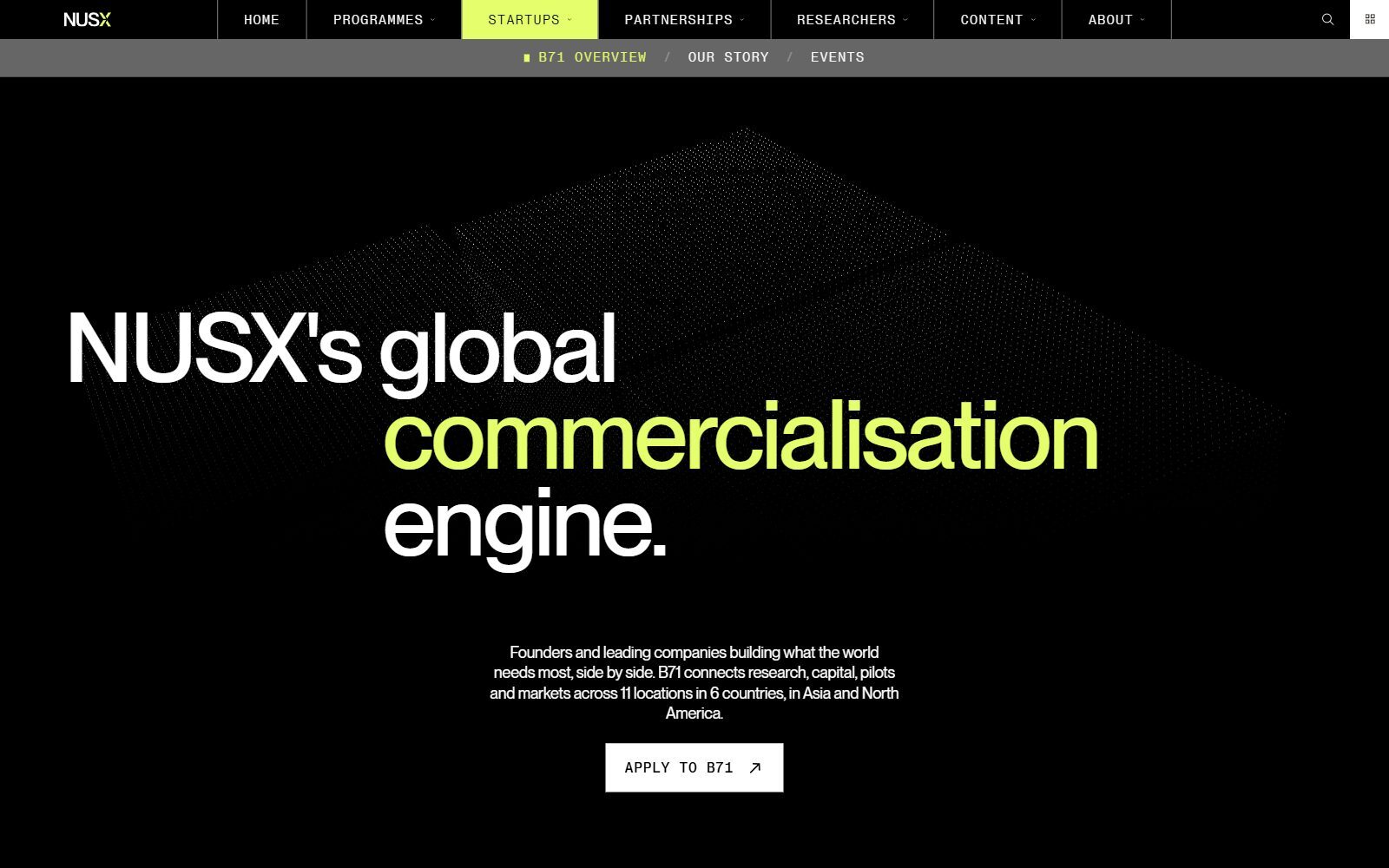 B71 by NUSX homepage screenshot (October 2026)