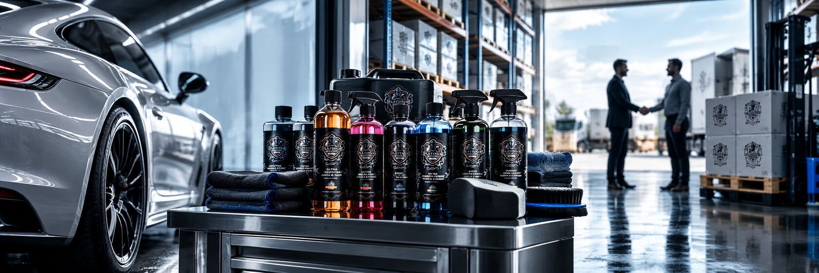 Platinum Knight products in a warehouse and a partnership handshake