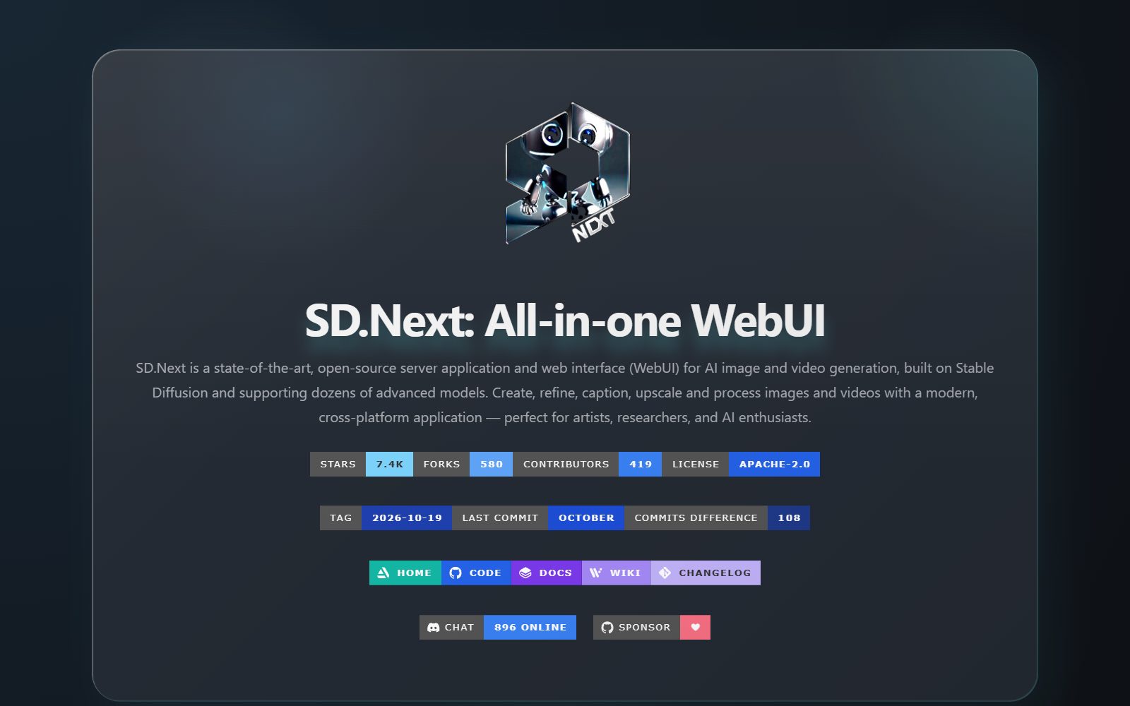 SD.Next project page screenshot (October 2026)