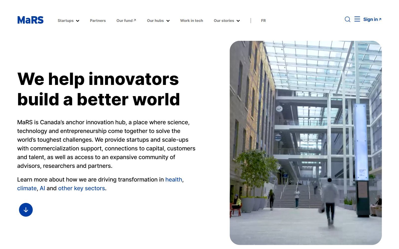 MaRS Discovery District homepage screenshot (October 2026)