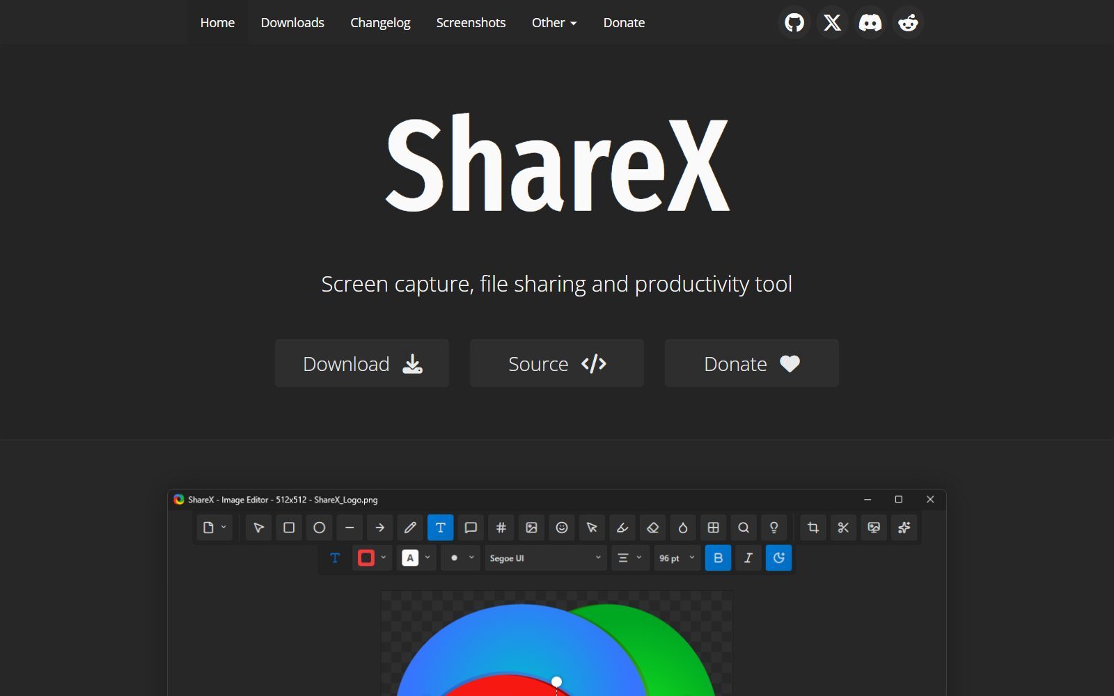 ShareX free open-source screen capture tool homepage screenshot (October 2026)