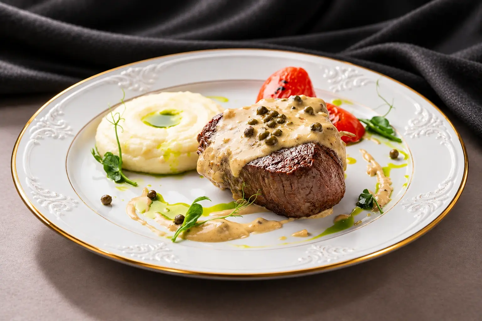 Филе миньон в соусе из зеленого перца