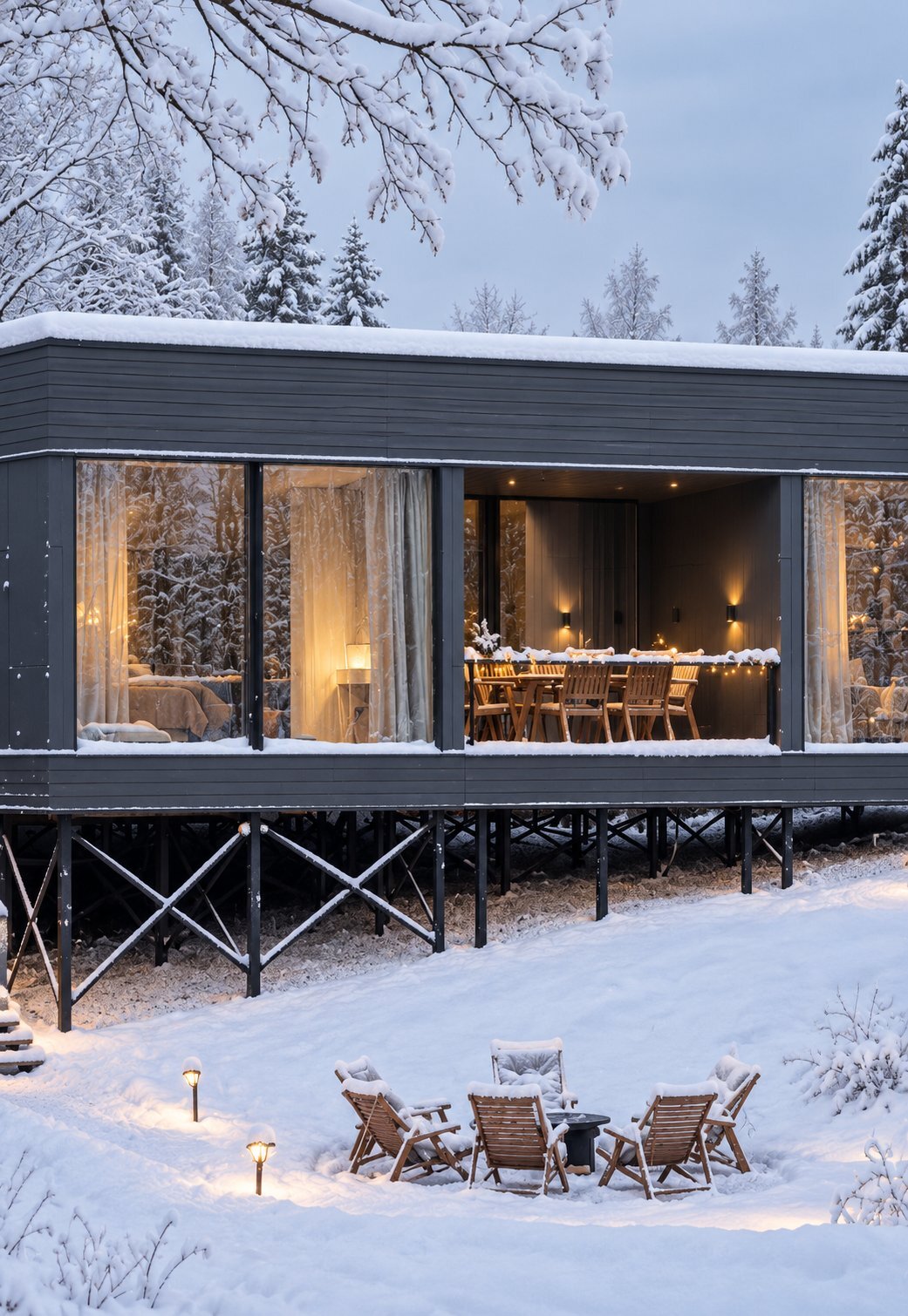 Зимний вид виллы White Resort с собственной сауной
