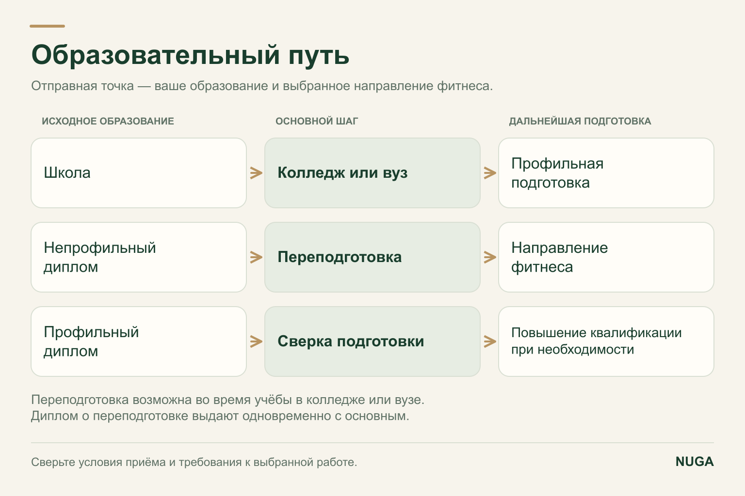 Три образовательных маршрута: после школы, с непрофильным и с профильным дипломом.