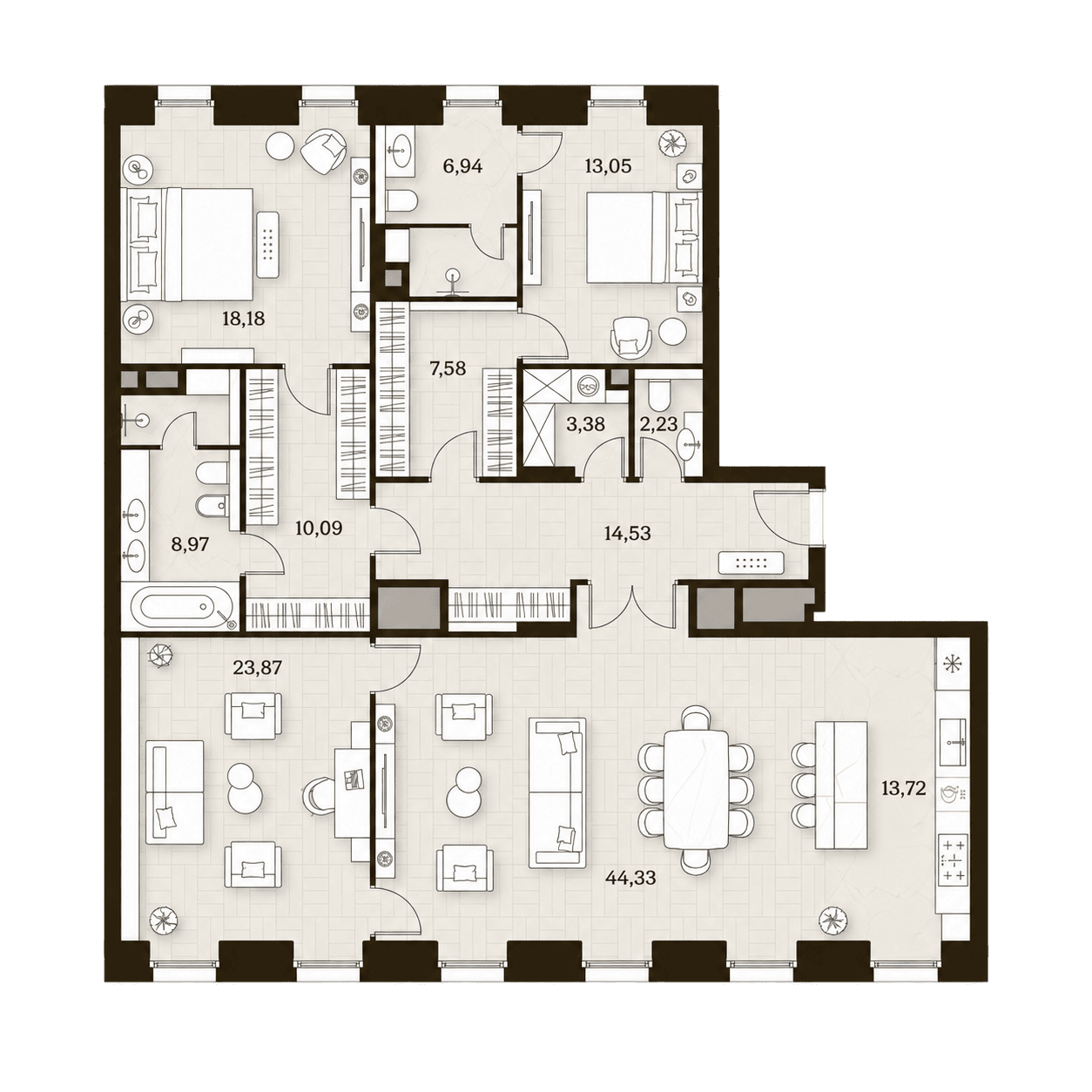 Планировка 2-к квартиры, 167 м²
