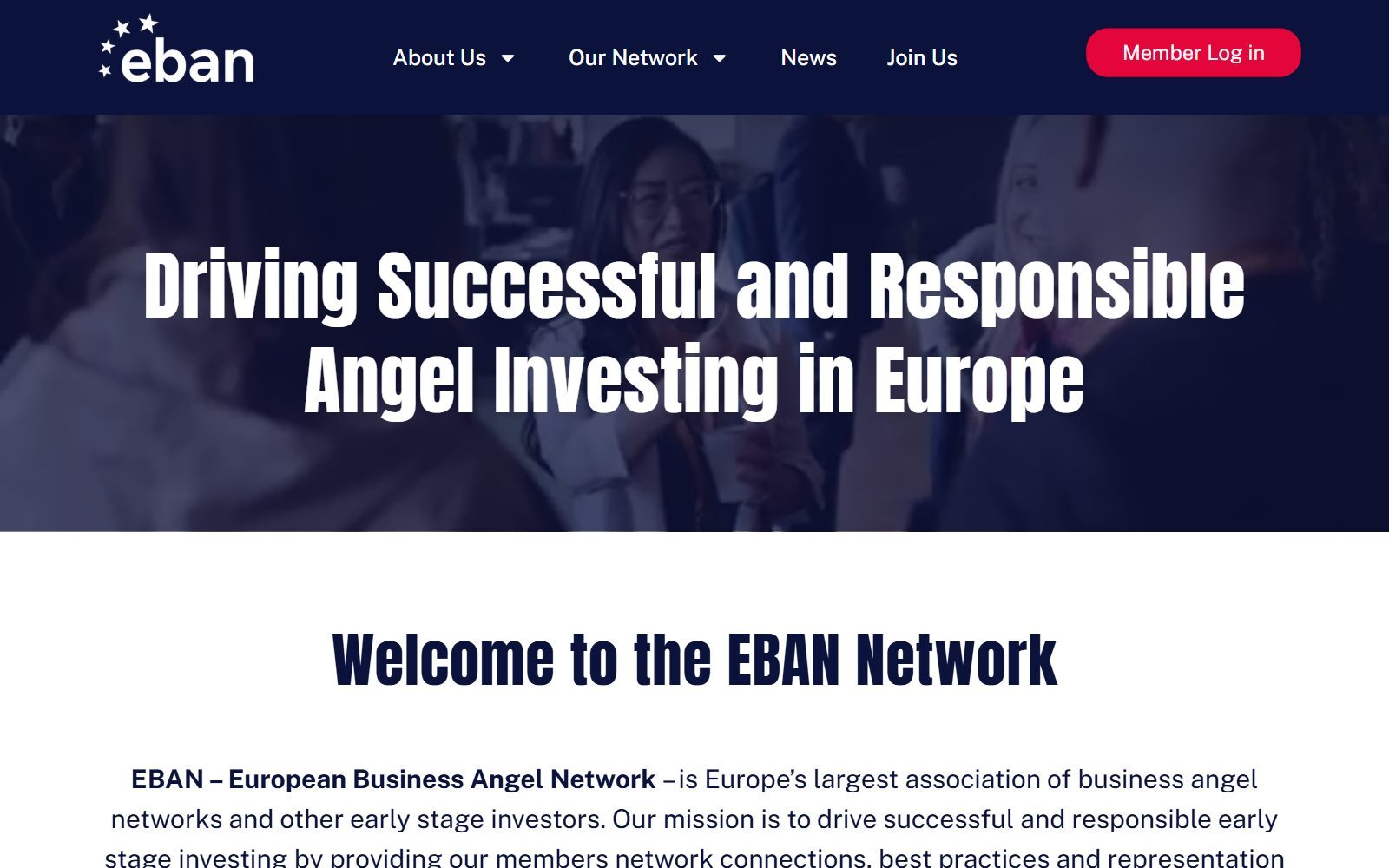 EBAN European Business Angel Network homepage screenshot (October 2026)