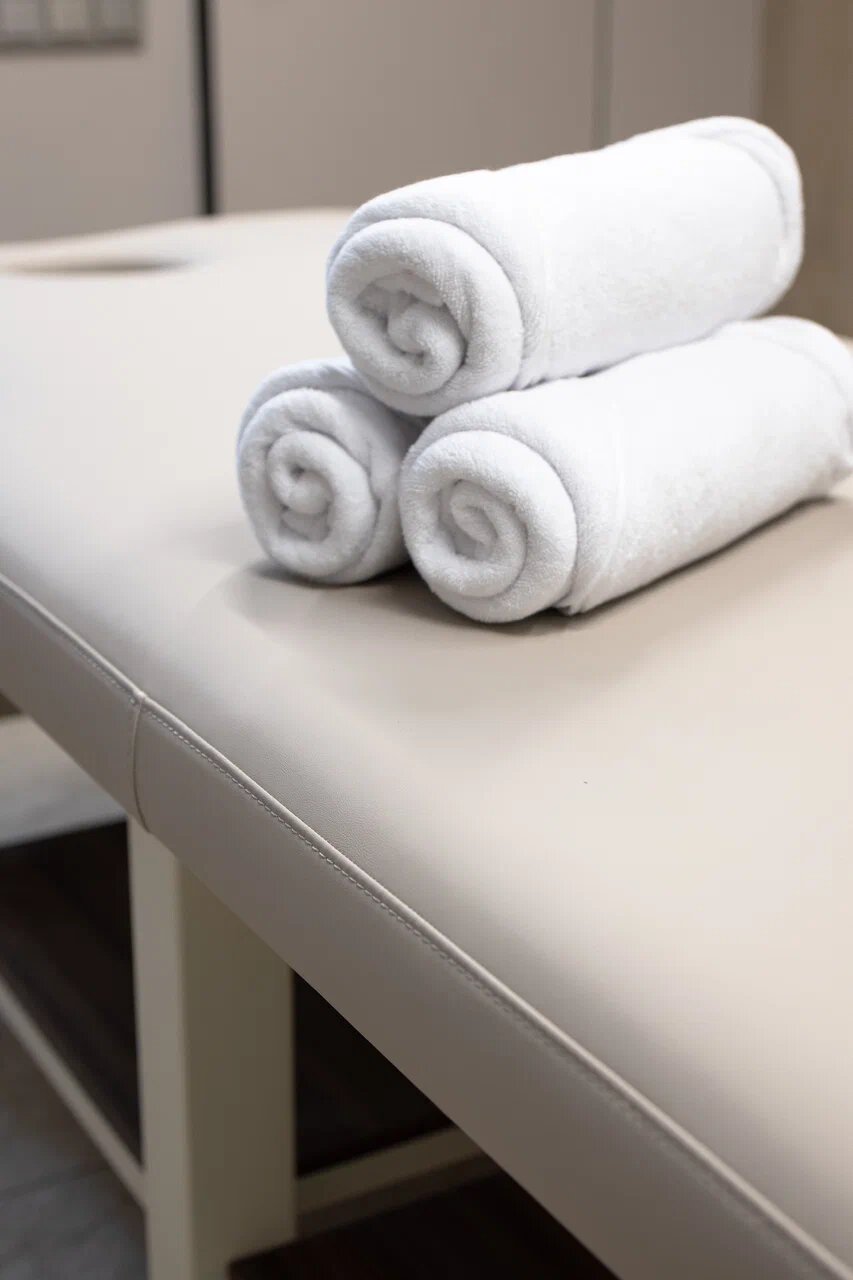 Полотенца на кушетке в SPA отеля ZARA