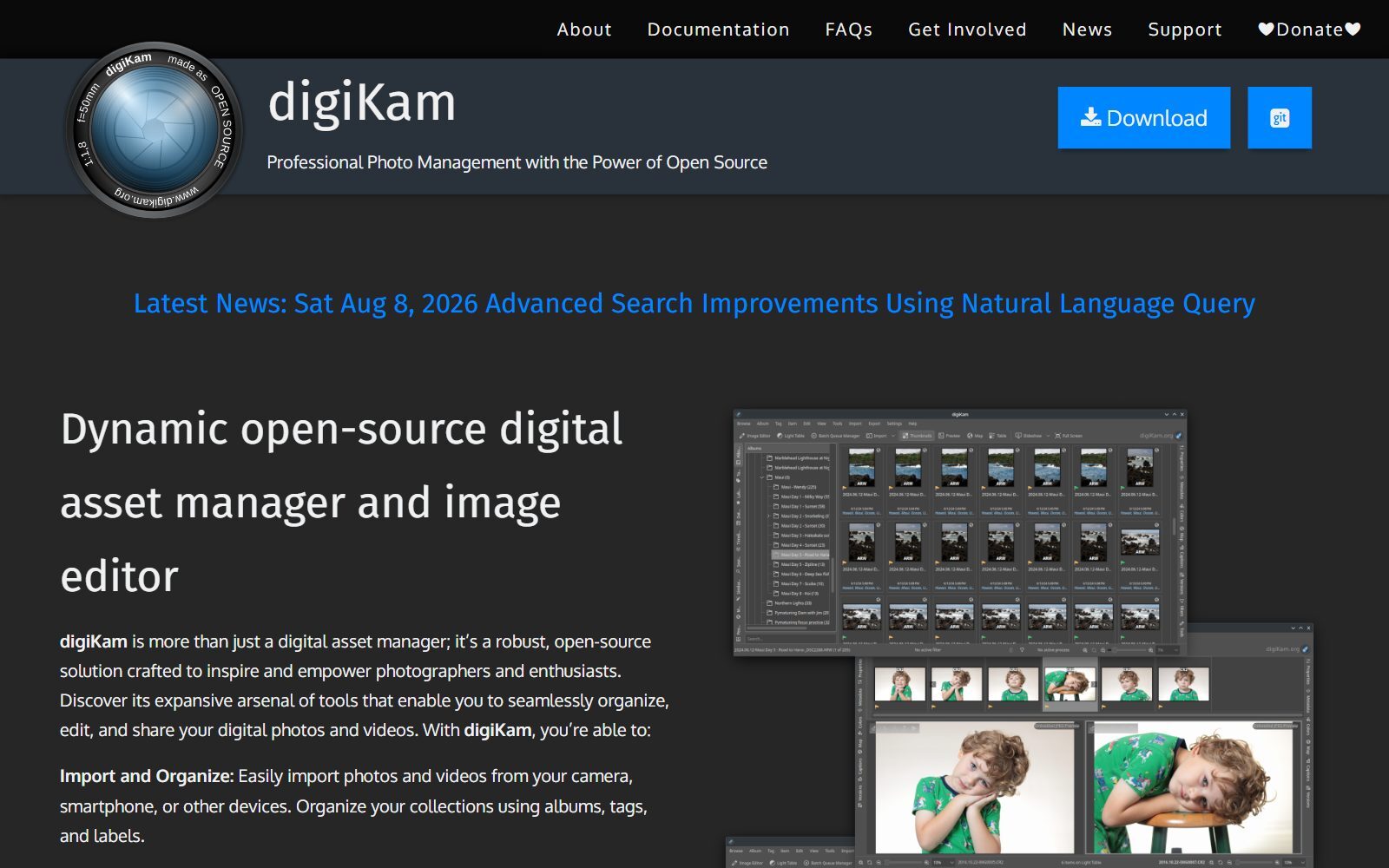 digiKam homepage screenshot (October 2026)