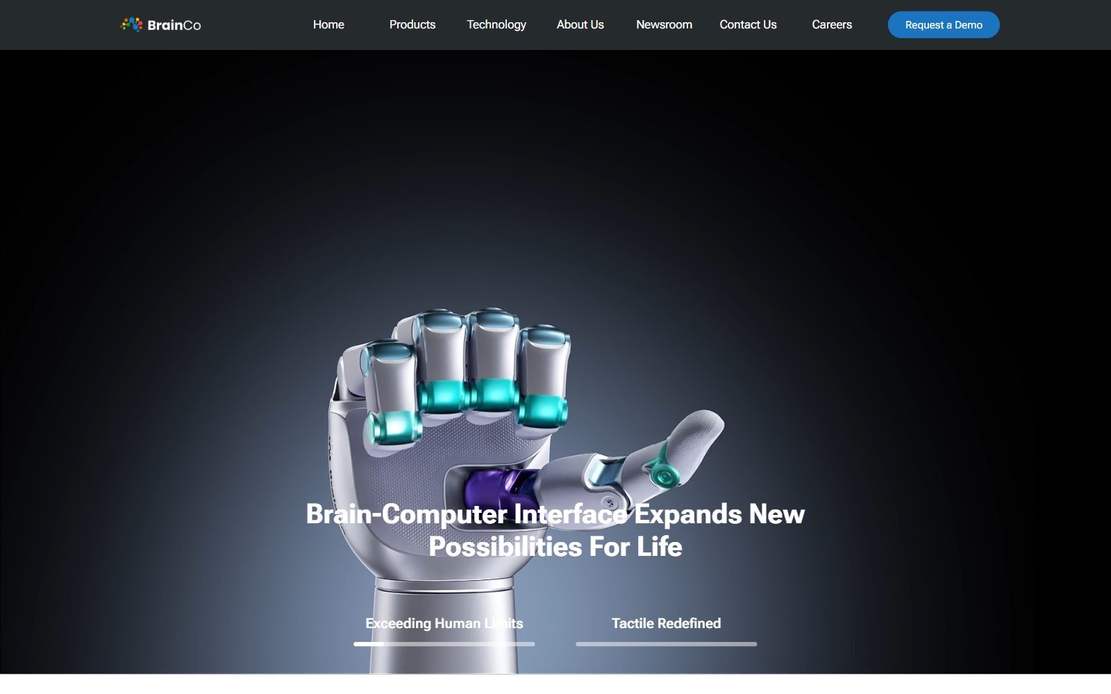 BrainCo homepage screenshot (October 2026)