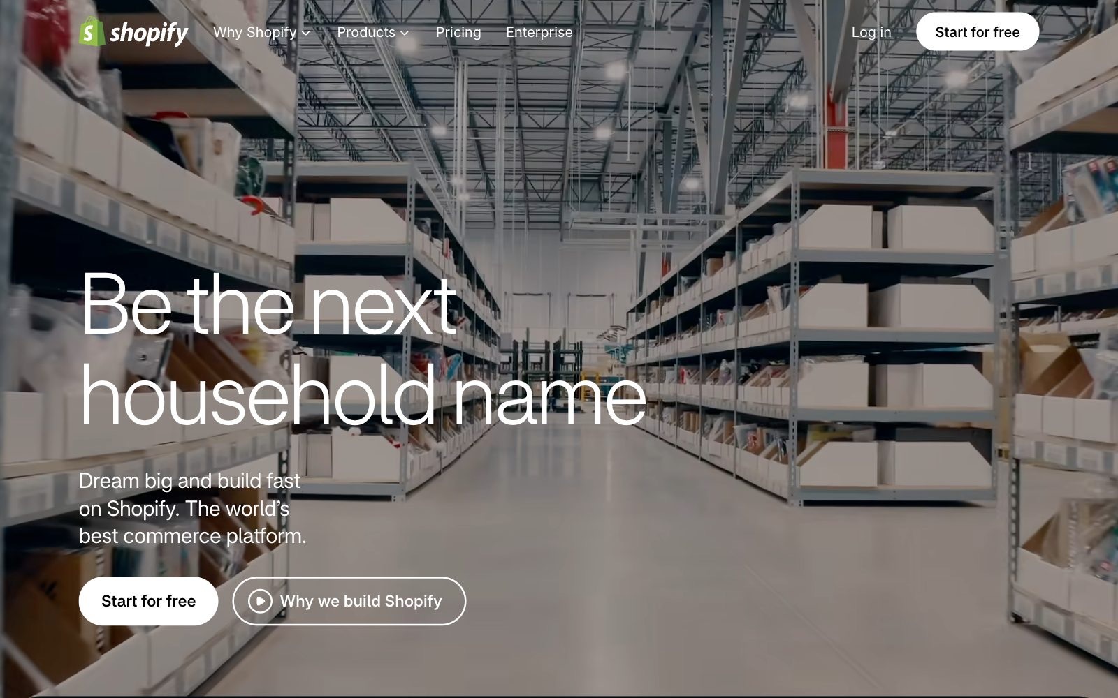 Shopify homepage screenshot: online shop platform with the Sidekick AI assistant