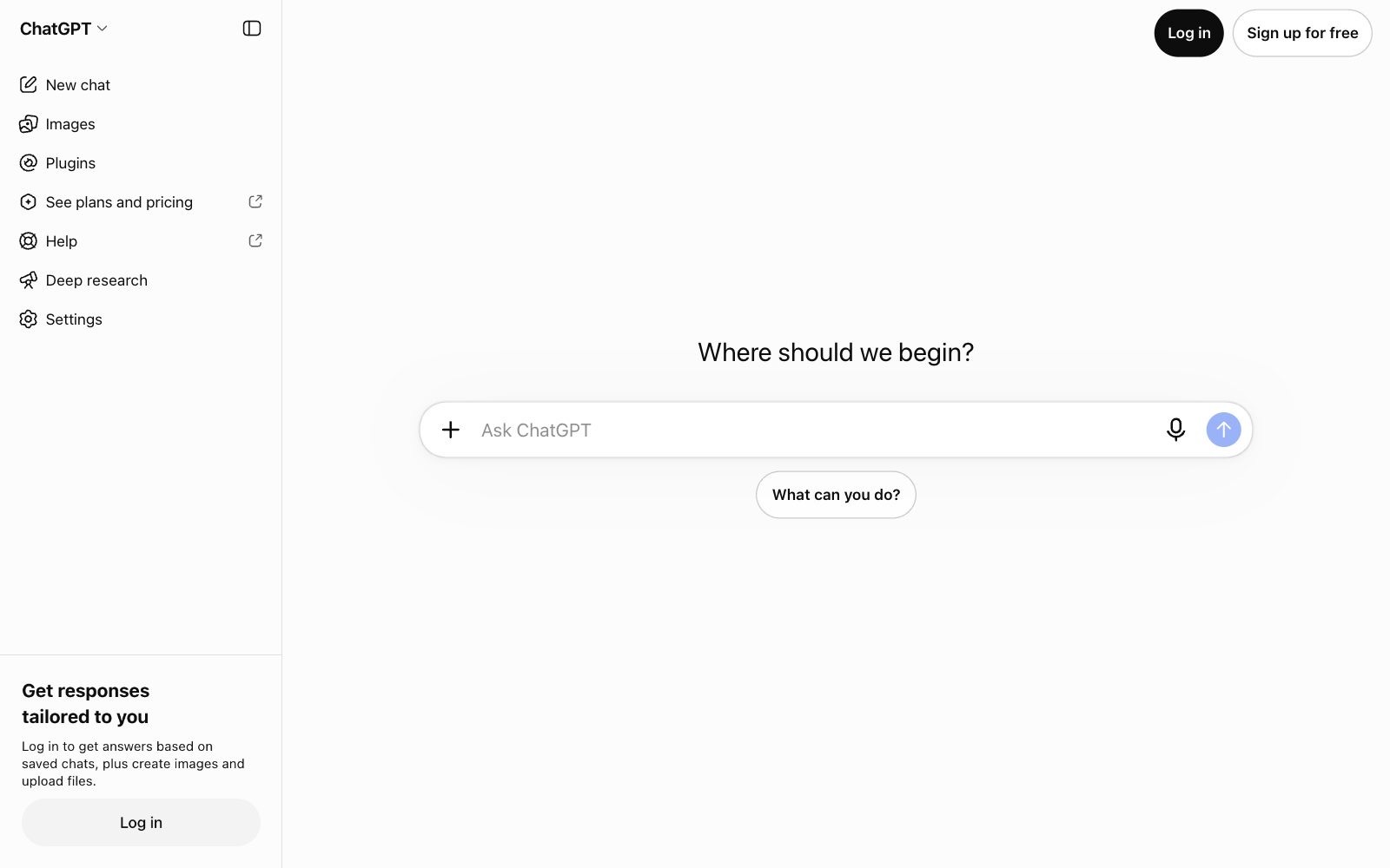 ChatGPT homepage screenshot: OpenAI's AI assistant