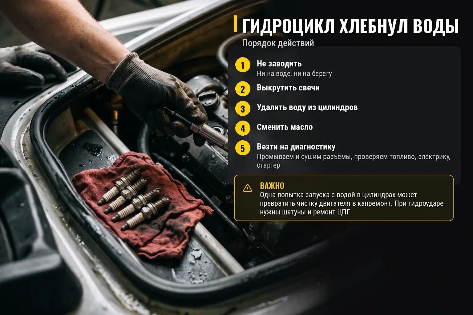 Попадание воды в двигатель гидроцикла: порядок действий Что делать при попадании воды в двигатель гидроцикла