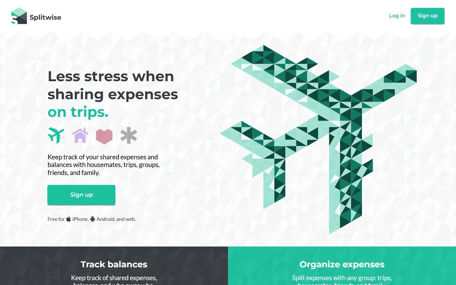 Splitwise expense sharing app homepage screenshot (October 2026)
