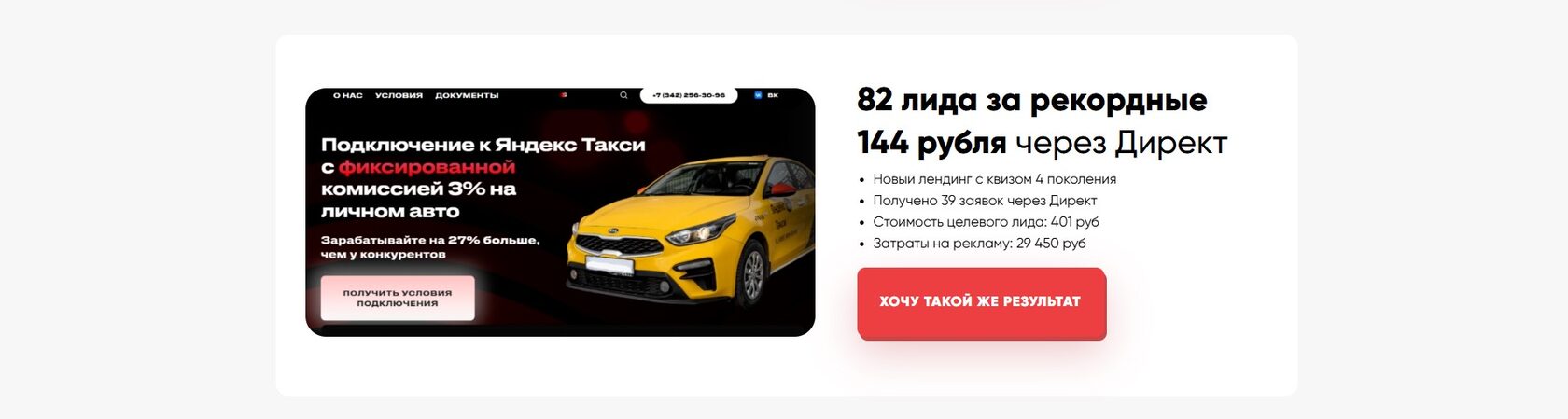 Кейс продвижения сервиса подключения к Яндекс Такси