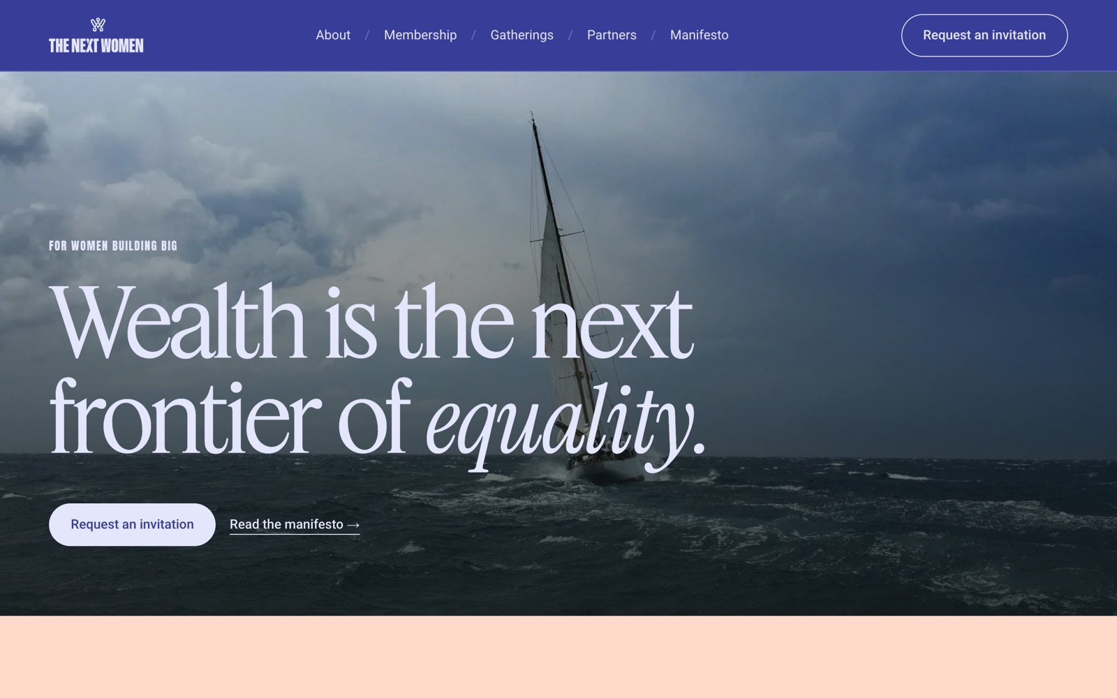 The Next Women homepage screenshot: invitation-only network for women scaling companies