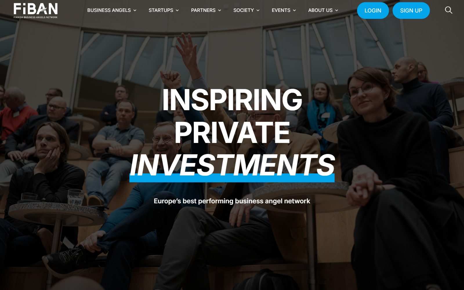 FiBAN Finnish Business Angels Network homepage screenshot (October 2026)