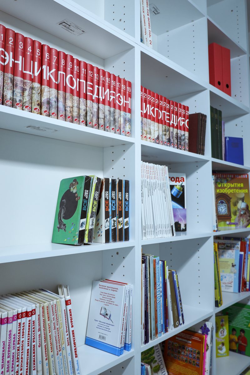 Книжные полки школьной библиотеки