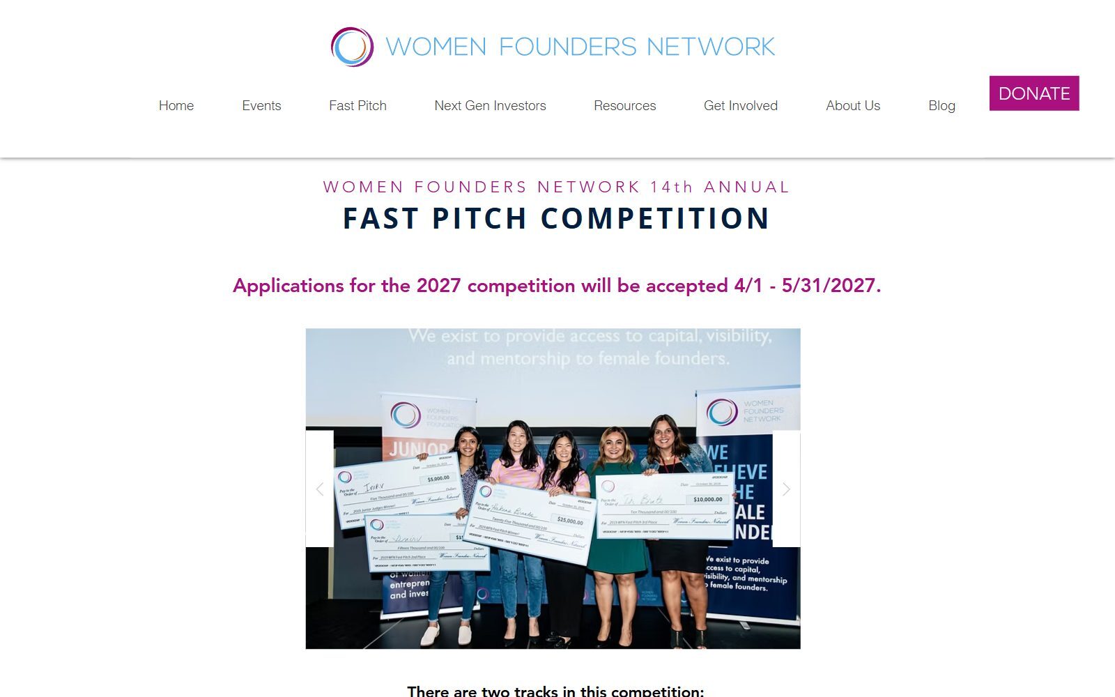 Women Founders Network Fast Pitch Competition page screenshot (October 2026)